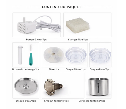 Fontaine à eau chat Inox 2,5L silencieuse