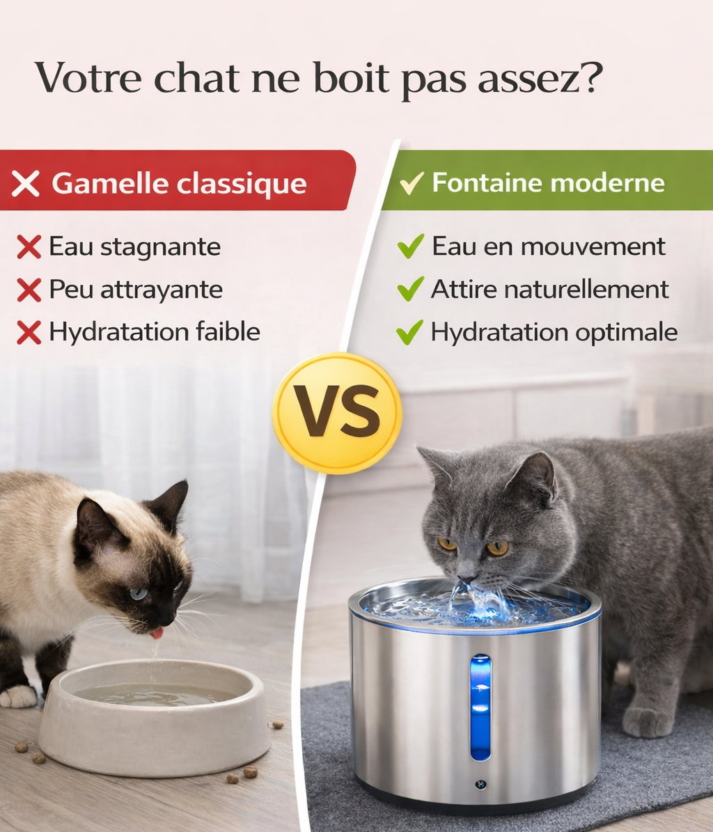 Fontaine à eau chat Inox 2,5L silencieuse