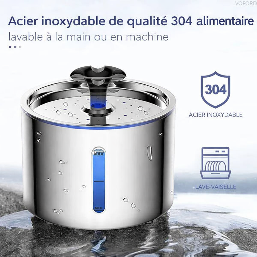 Fontaine à eau chat Inox 2,5L silencieuse